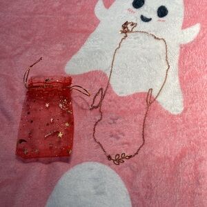 Rose Gold Leaf Necklace with Red Starry Pouch